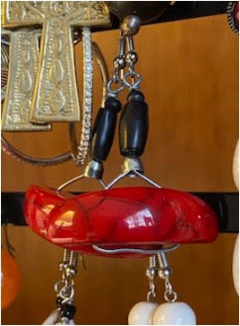 Red, Black and Bone Earrings