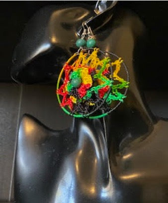 Red, Yellow, Green and Black Caribbean Inspired Crochet Earrings