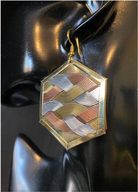 Hexagon Shaped Tricolor Earrings