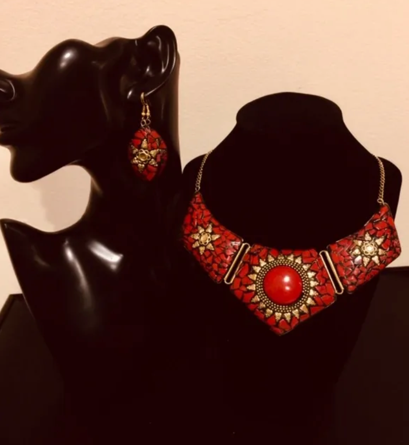 Red & Gold - Necklace & Earring Set